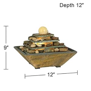 Pyramid 9&amp;#34; High Slate Stone Feng Shui Table Fountain with LED Light
