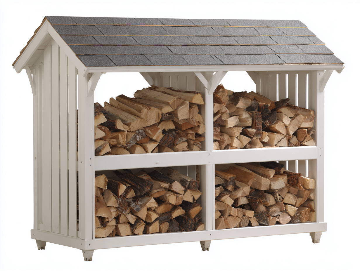 Kaminholzregal Holz 200x60x180 cm - Weiß-Grau - überdachtes Holzregal mit Fächeraufteilung-Zaviamohaus