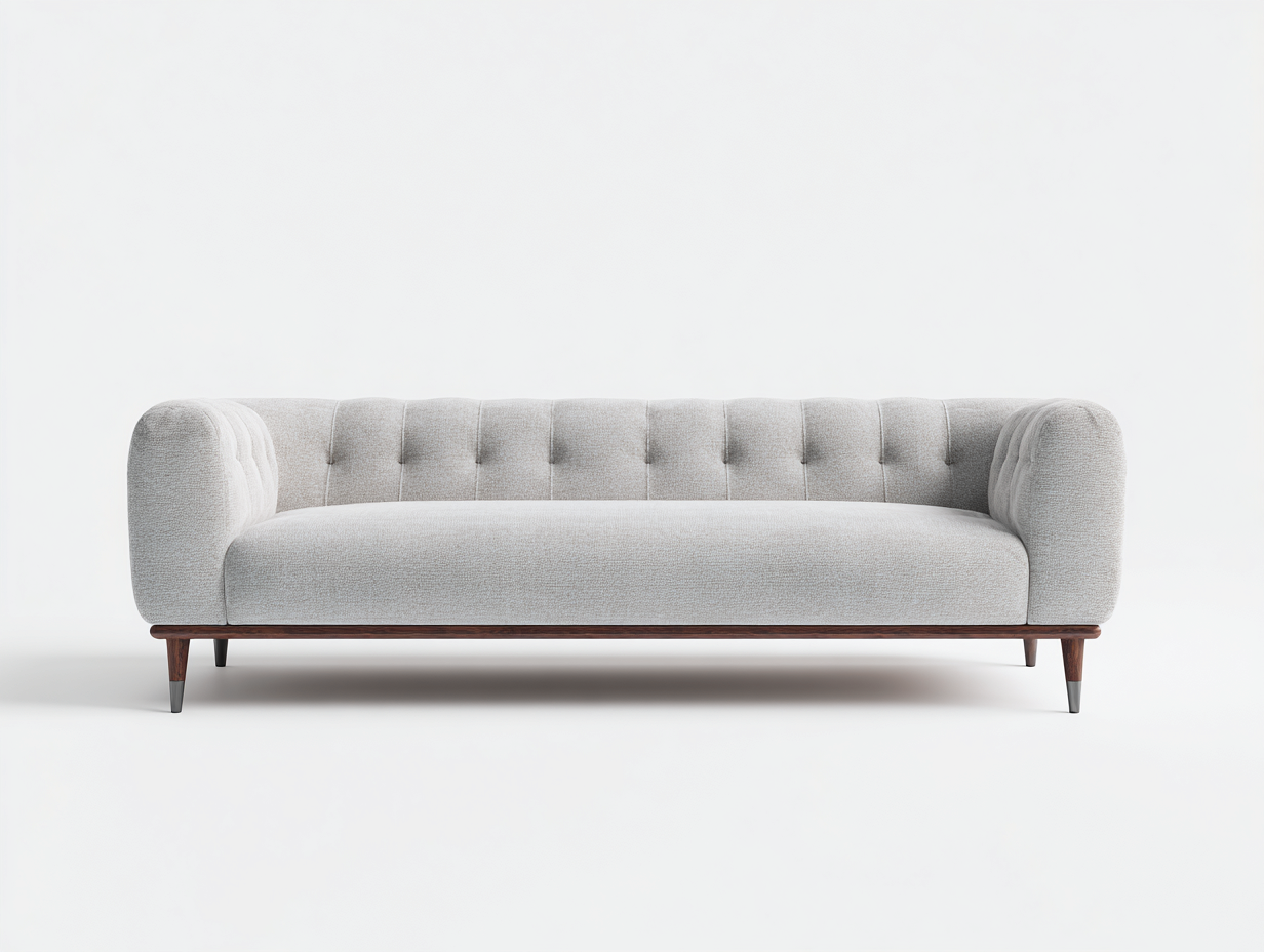 Gerades Sofa 220x90x78 cm - Stoff in Hellgrau mit Holzgestell in Braun - modernes Wohnzimmerdesign-Zaviamohaus