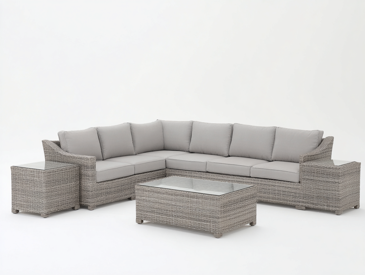 Gartensofa 300x260x78 cm - Polyrattan in Hellgrau mit Couchtisch - Ecksofa Set - moderner Outdoor Stil-Zaviamohaus