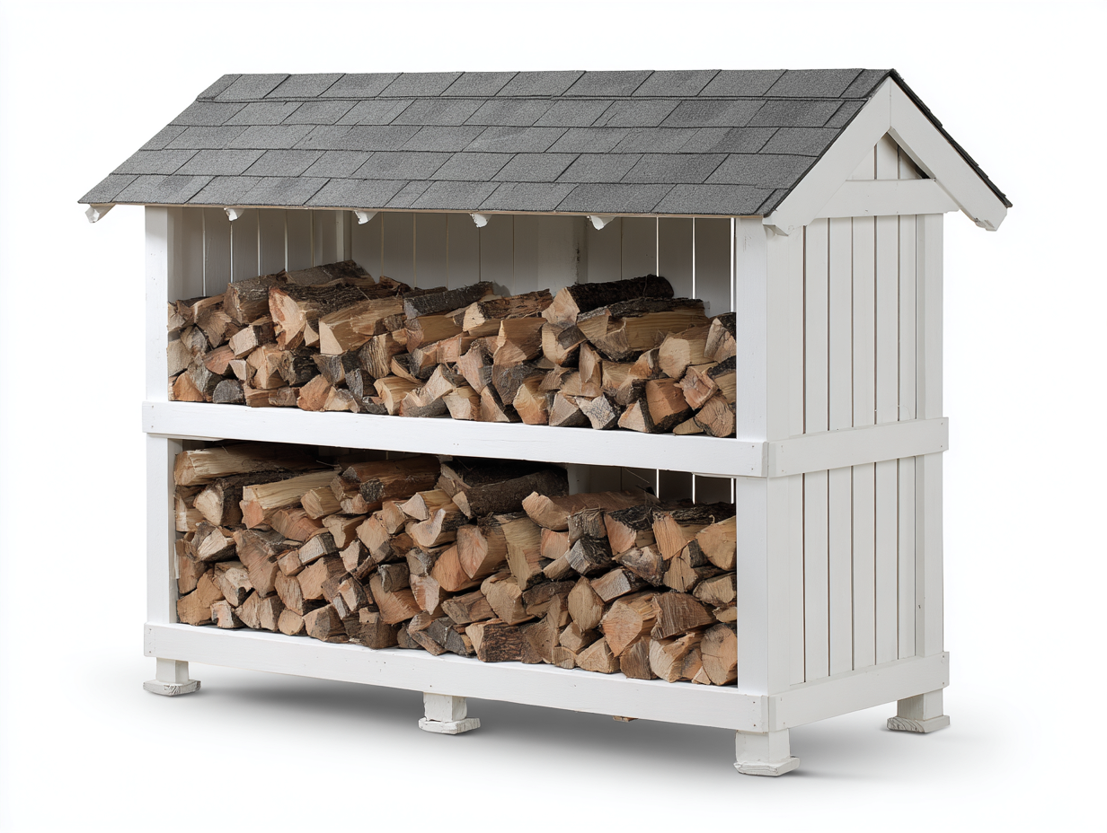 Kaminholzregal Holz 180x55x150 cm - Weiß-Grau - Überdachtes Design-Zaviamohaus