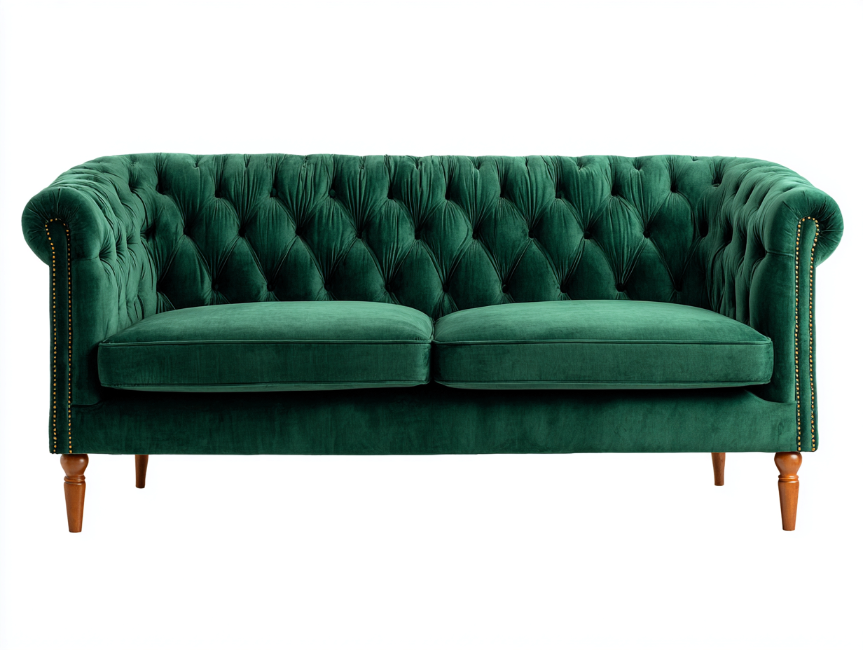 Gerades Sofa 185x88x78 cm - Samt in Dunkelgrün mit Holzfüßen - Chesterfield Design - klassischer Vintage Stil-Zaviamohaus