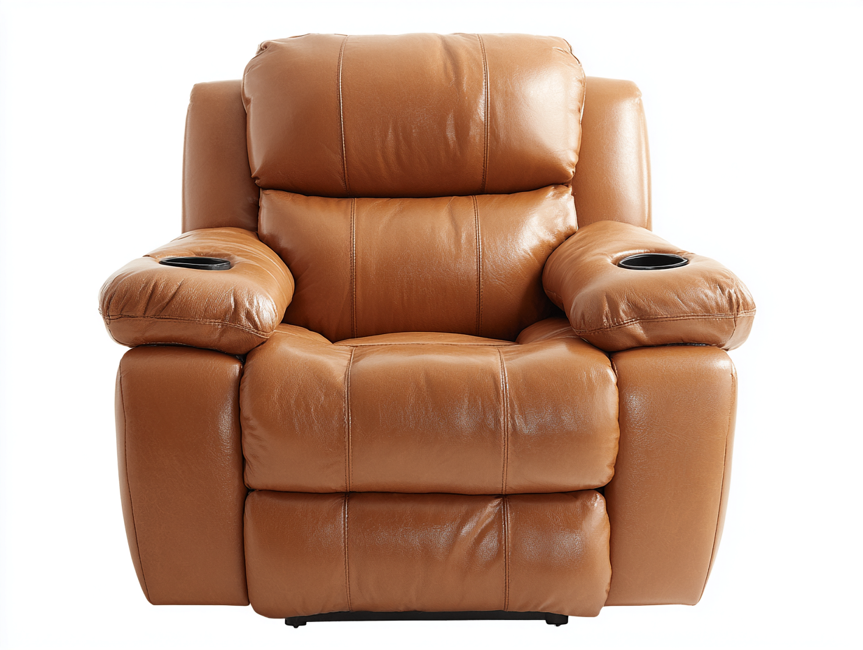 Liegesessel Kunstleder 100x96x104 cm - Braun - gepolsterter Relaxsessel mit Getränkehaltern-Zaviamohaus