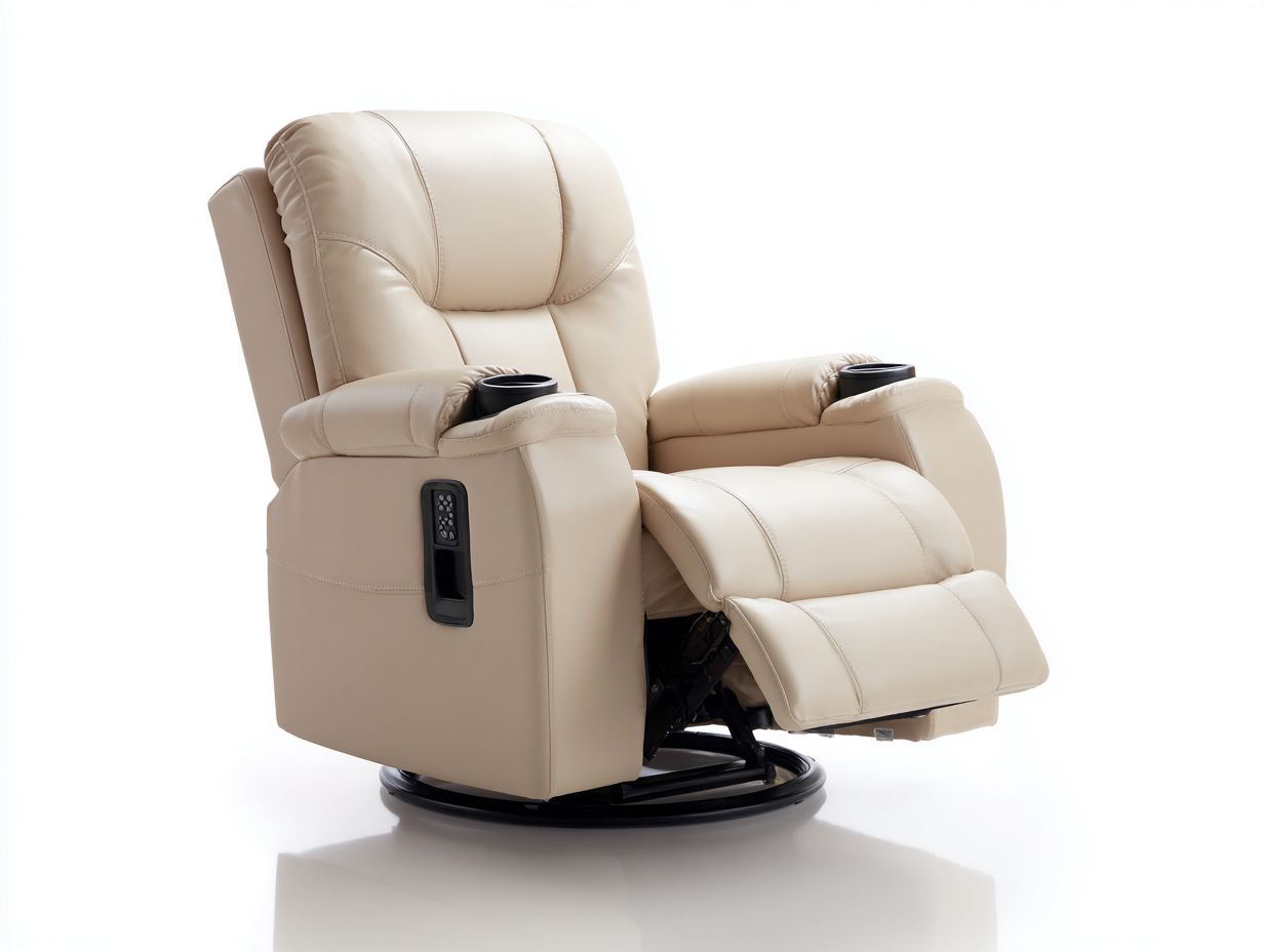 Liegesessel Kunstleder 102x98x108 cm - Creme - drehbarer Relaxsessel mit Getränkehaltern-Zaviamohaus