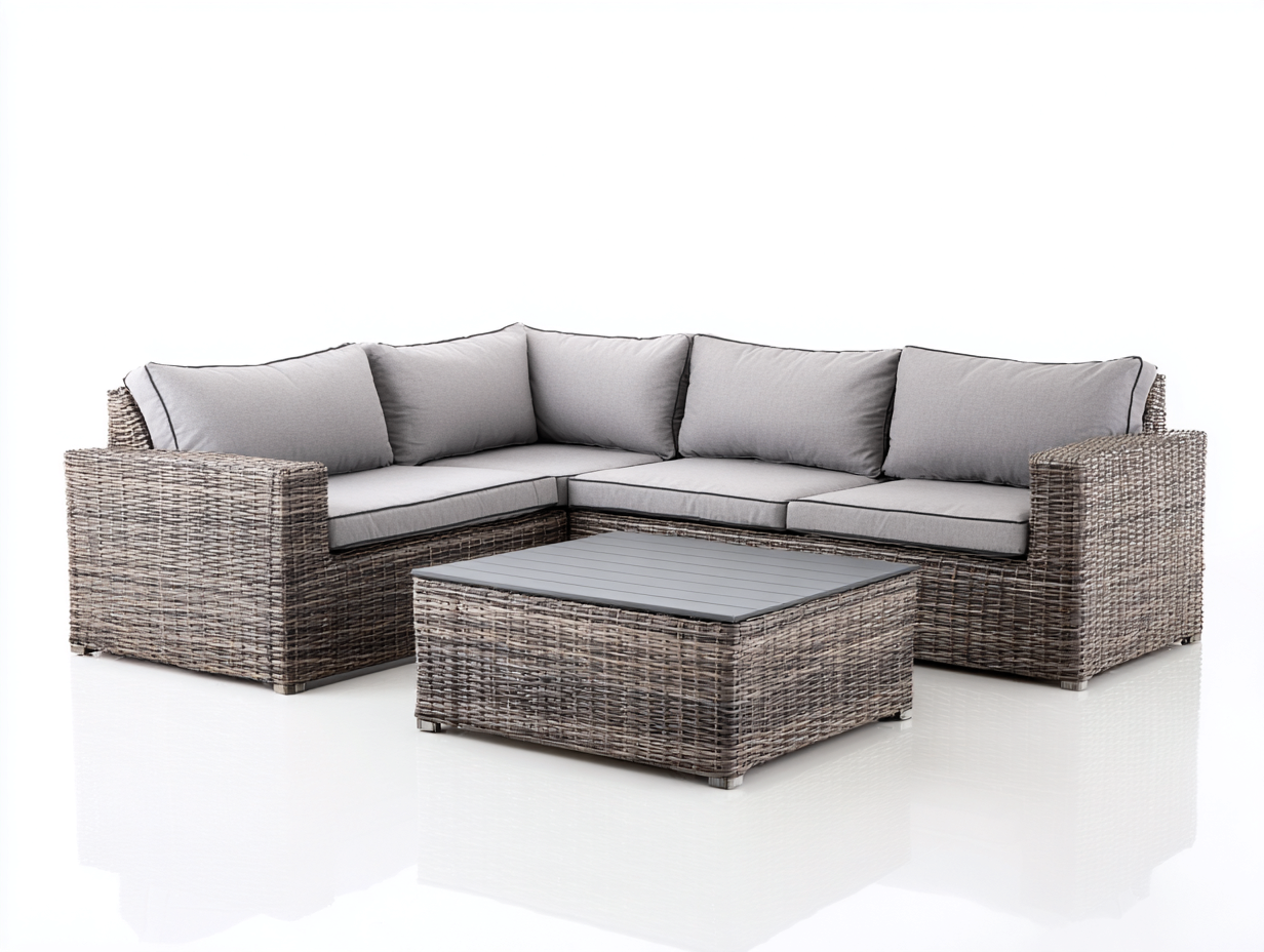 Gartensofa 260x260x78 cm - Polyrattan in Grau mit Couchtisch - Ecksofa Set - moderner Outdoor Stil-Zaviamohaus