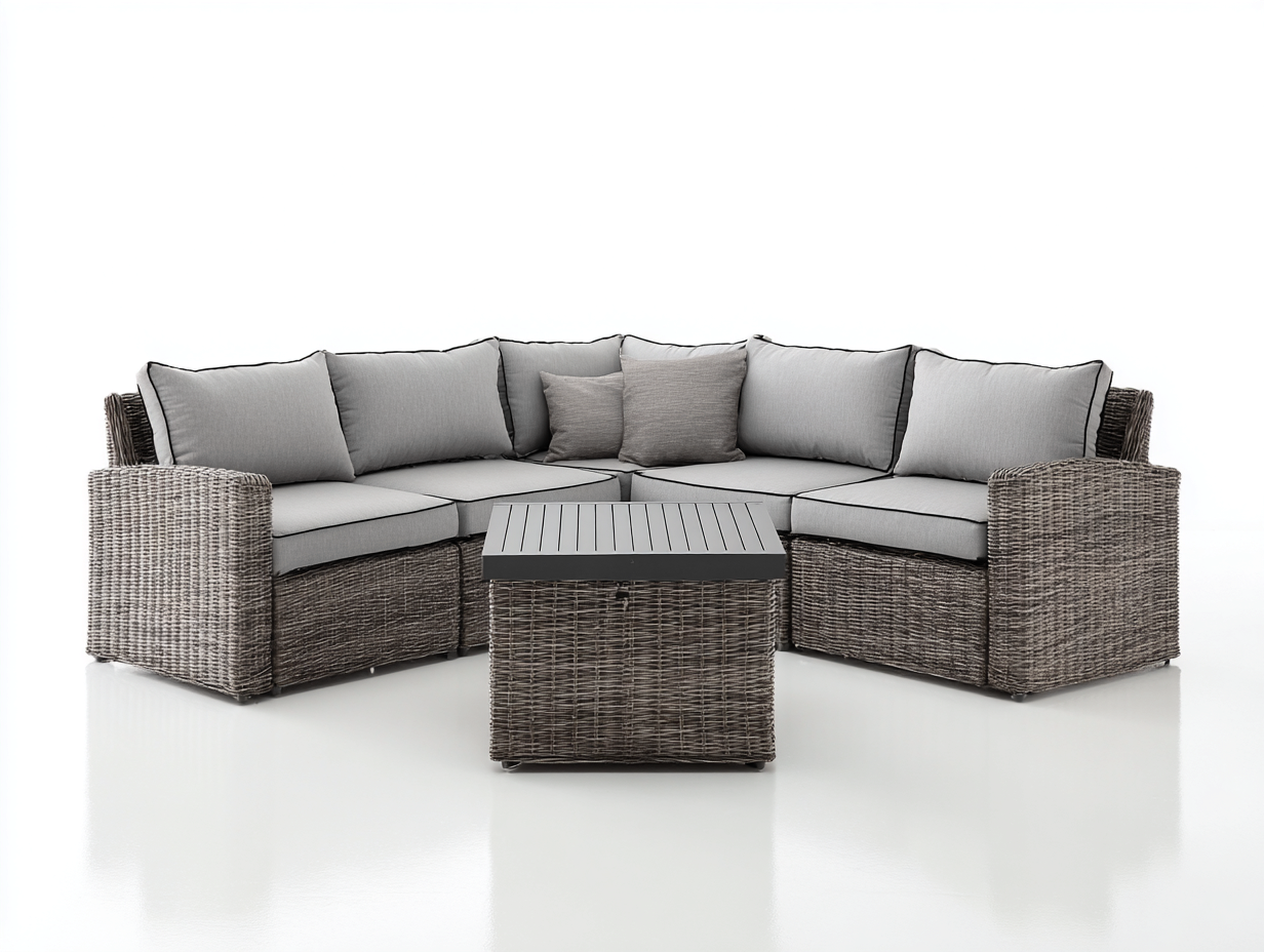 Gartensofa Polyrattan 260x260x75 cm Grau Modernes Lounge-Set-Zaviamohaus