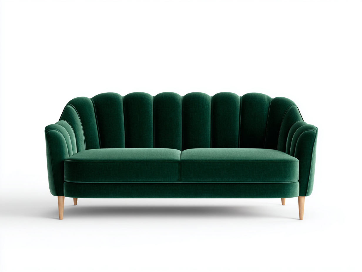 Gerades Sofa Samt Holz 200x85x82 cm - Grün Braun - 3-Sitzer mit Muschelform-Zaviamohaus