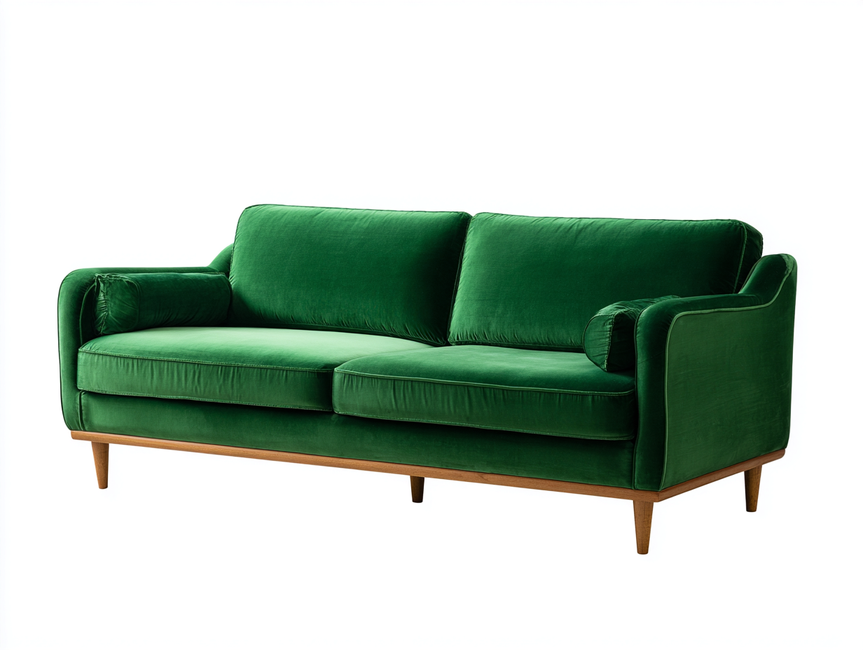 Gerades Sofa 185x88x82 cm - Samtbezug in Grün und Holzbeine in Braun - für Wohnzimmer - moderner Stil-Zaviamohaus