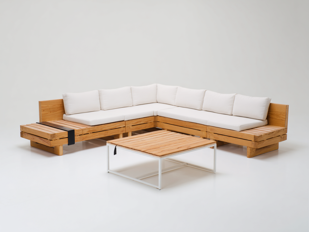 Gartensofa 285x220x78 cm - Holz in Natur-Weiß - für Garten und Terrasse - moderner Stil-Zaviamohaus