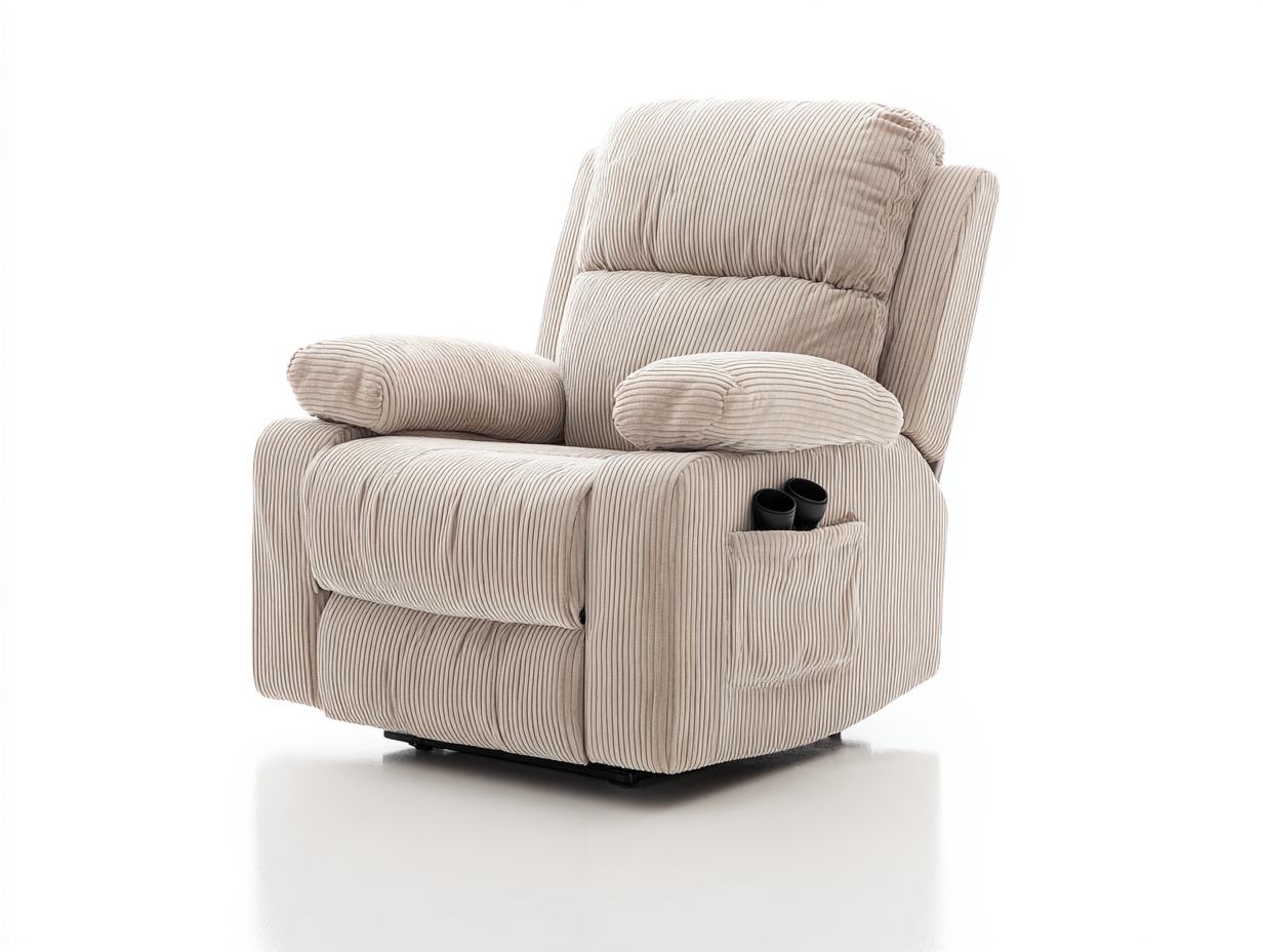 Liegesessel Stoff Metall 92x96x106 cm - Beige Schwarz - mit Fußstütze und Seitentasche-Zaviamohaus