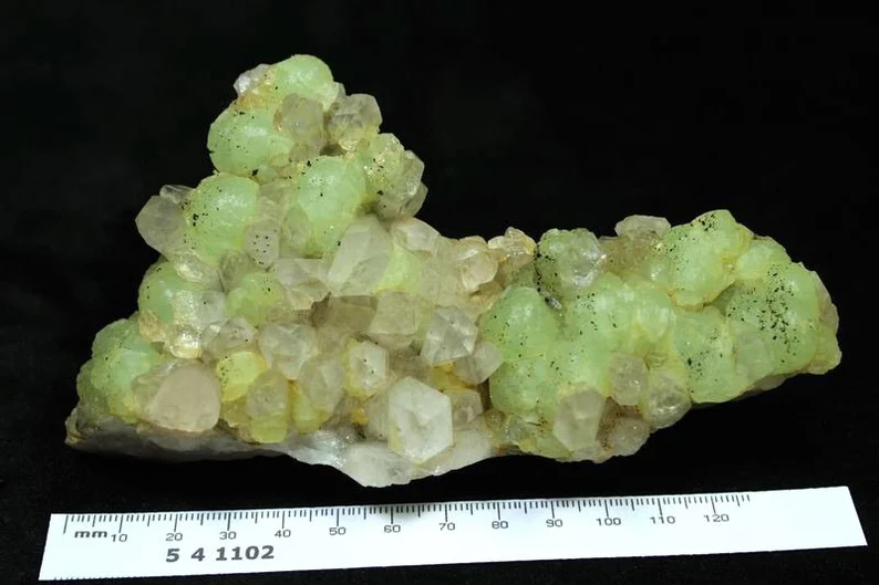 345g 145mm Gemmy Green Prehnite balls with tiny black Babingtonite on Quartz matrix Mineral Specimen China CM541102