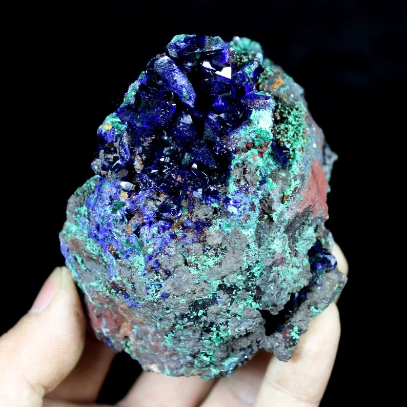 425g 83mm Sparkling Blue Azurite with Green Malachite, Natural Mineral Specimen from China CMM602666