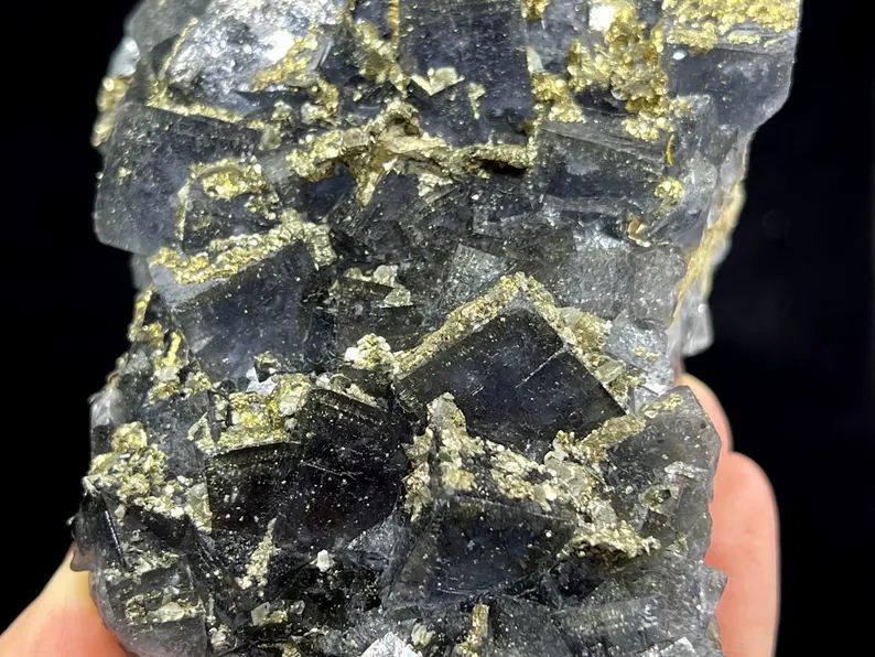 Shiny Pyrite on Glassy Fluorite mined from Nigeria, 160mm 756g, Natural Mineral Specimen, CM2322271