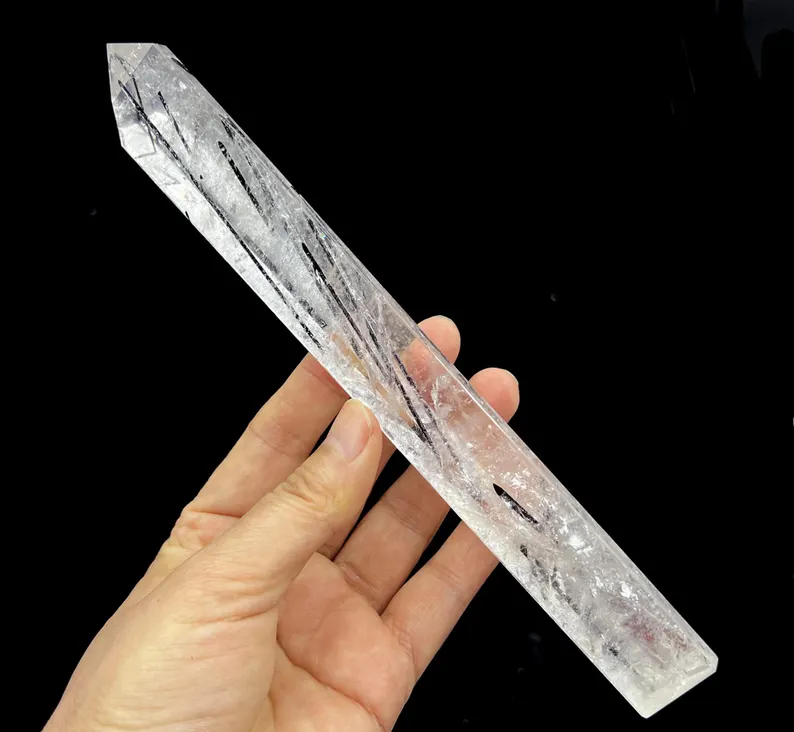 LARGE Polished Quartz point with black Tourmaline inclusion, 205mm 150g, CM2392223