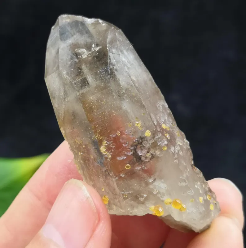 52mm 30g Spessartine Garnet on Clear Smoky Quartz, Natural Mineral Specimen from China CM2311758