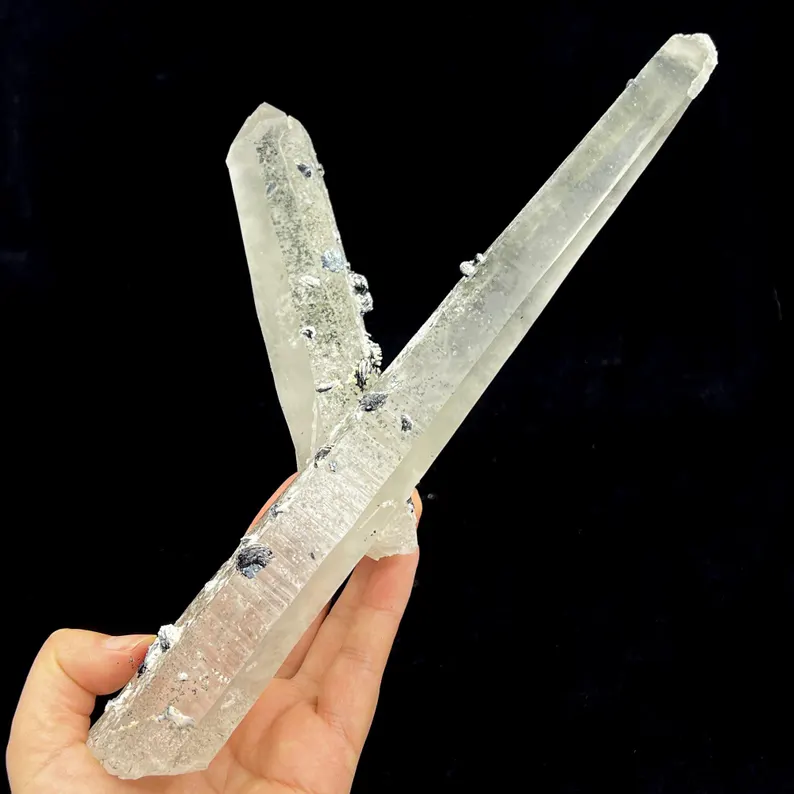 Black Hematite rosette on LARGE Quartz cluster from Inner Mongolia China, 260mm 556g, CM2302224