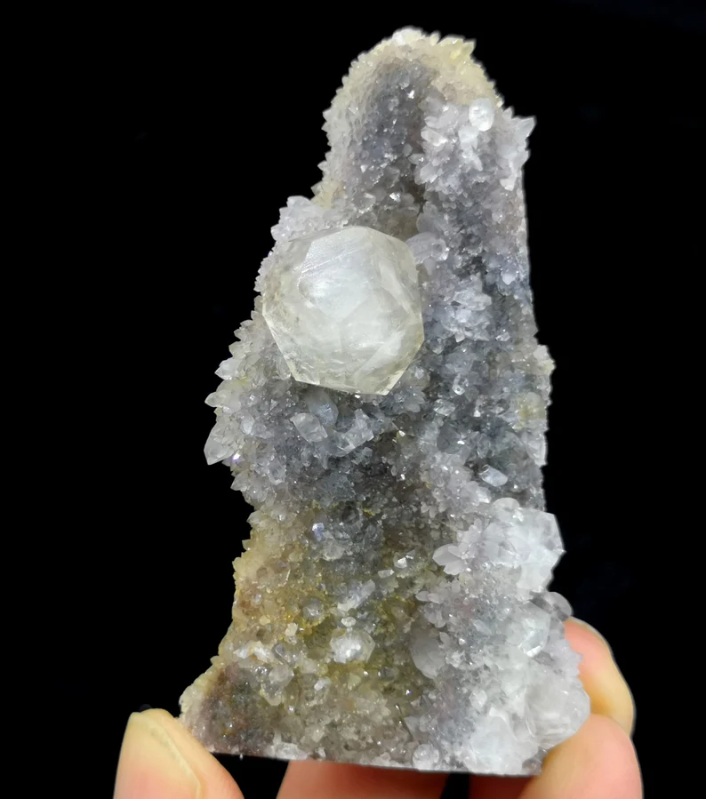 67mm 45g Bright Clear Calcite with Drusy Quartz on Matrix, CMM2310858