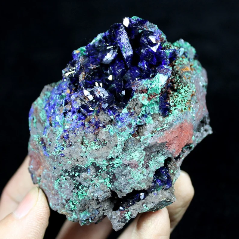 425g 83mm Sparkling Blue Azurite with Green Malachite, Natural Mineral Specimen from China CMM602666