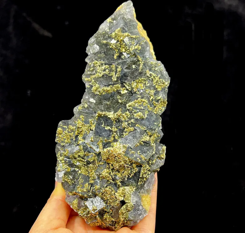 Shiny Pyrite on Glassy Fluorite mined from Nigeria, 160mm 756g, Natural Mineral Specimen, CM2322271