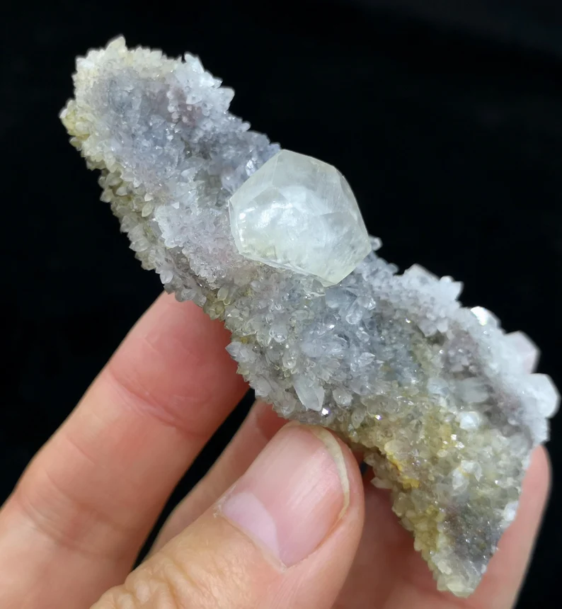 67mm 45g Bright Clear Calcite with Drusy Quartz on Matrix, CMM2310858