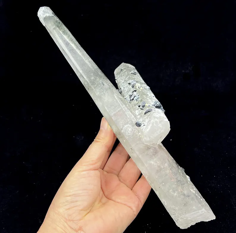 Black Hematite rosette on LARGE Quartz cluster from Inner Mongolia China, 260mm 556g, CM2302224