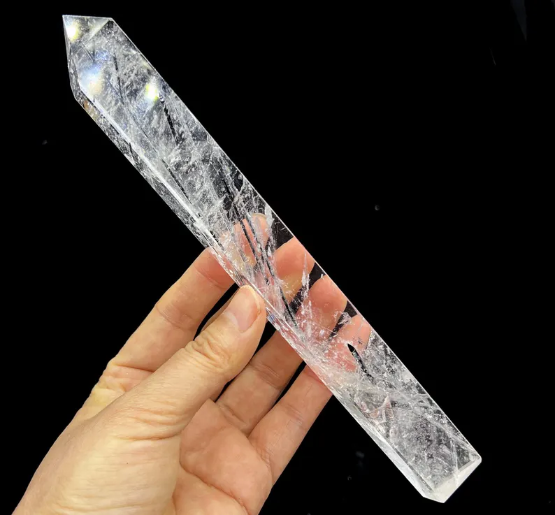 LARGE Polished Quartz point with black Tourmaline inclusion, 205mm 150g, CM2392223