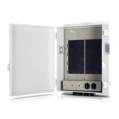 Outdoor Electrical Junction Box with High Power Outlet, ABS Water Resistant Enclosure with Internal Mounting Panel & Hinged Cover, Q Series
