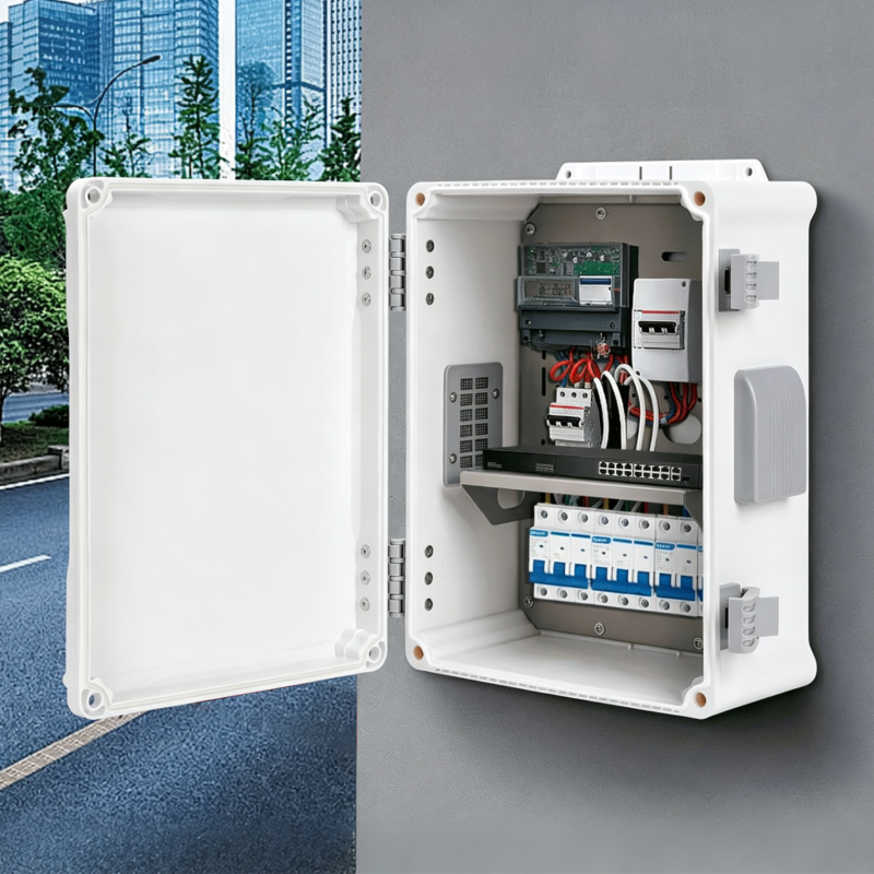  Outdoor Electrical Box , ABS Water Resistant Enclosure with Internal Mounting Panel & Hinged Cover, F Series