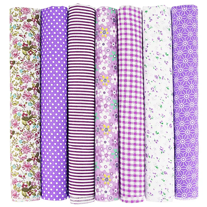 7 Pcs 20×20 Inch Stripe, Flower & Checked Fabric Bundle