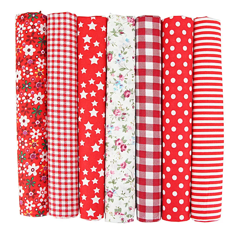 7 Pcs 20×20 Inch Stripe, Flower & Checked Fabric Bundle