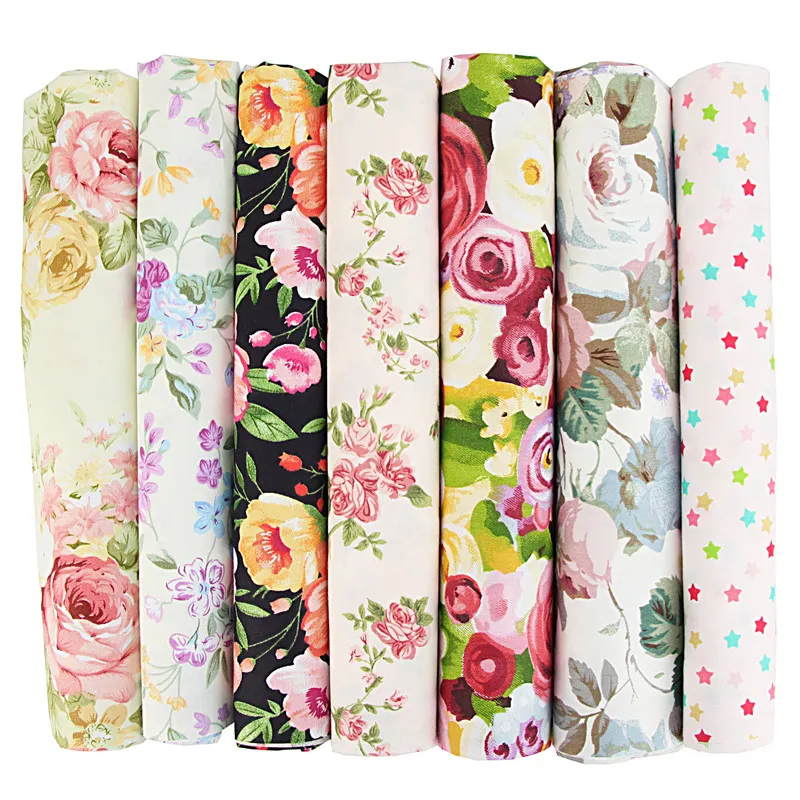 7 Pcs 20×20 Inch Stripe, Flower & Checked Fabric Bundle