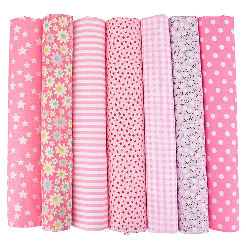 7 Pcs 20×20 Inch Stripe, Flower & Checked Fabric Bundle