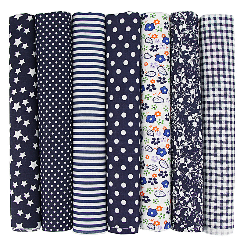 7 Pcs 20×20 Inch Stripe, Flower & Checked Fabric Bundle