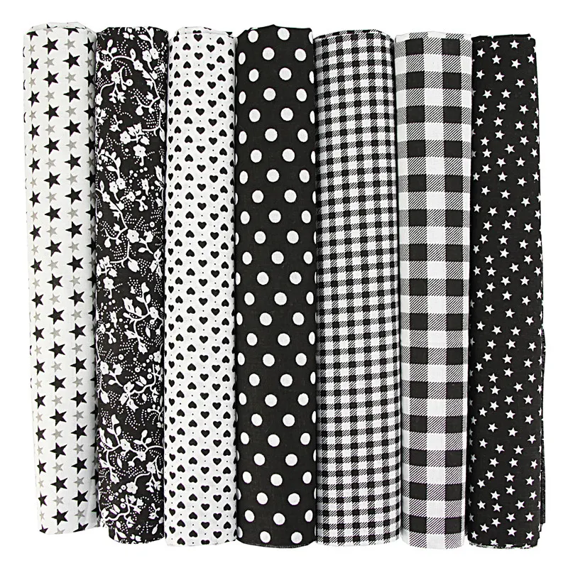 7 Pcs 20×20 Inch Stripe, Flower & Checked Fabric Bundle