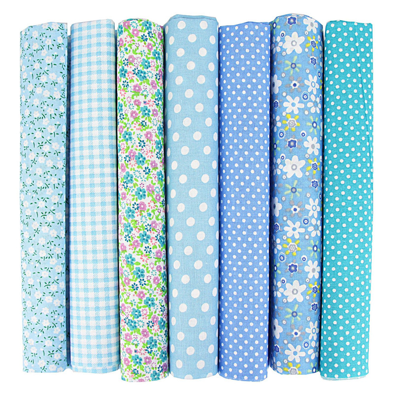 7 Pcs 20×20 Inch Stripe, Flower & Checked Fabric Bundle