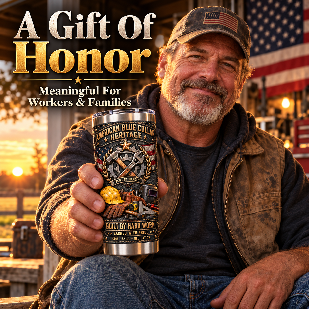 American Blue Collar Heritage “Built by Hard Work” Insulated Travel Tumbler