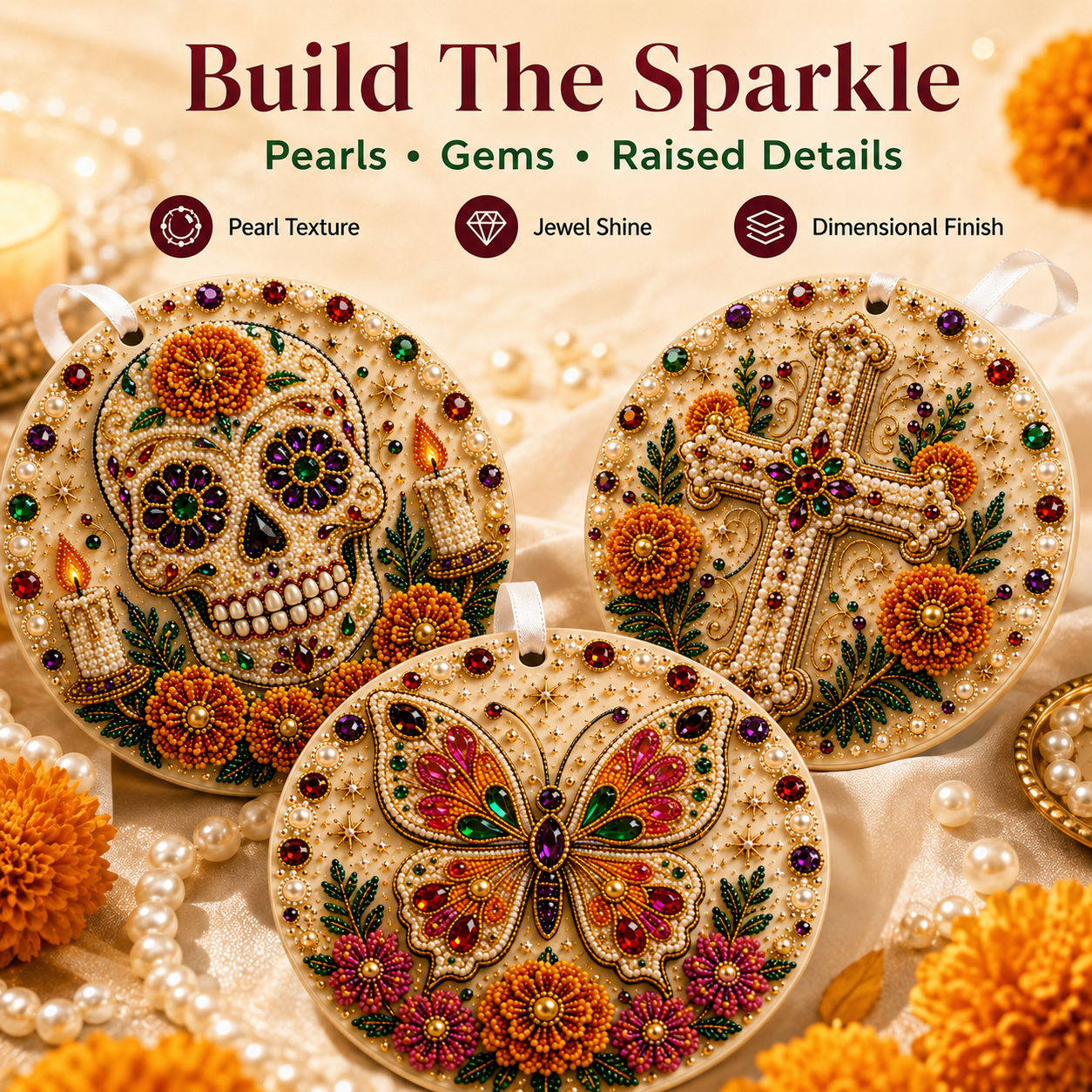 🌼💀 DIY Pearl & Gem Day of the Dead Ornament Collection