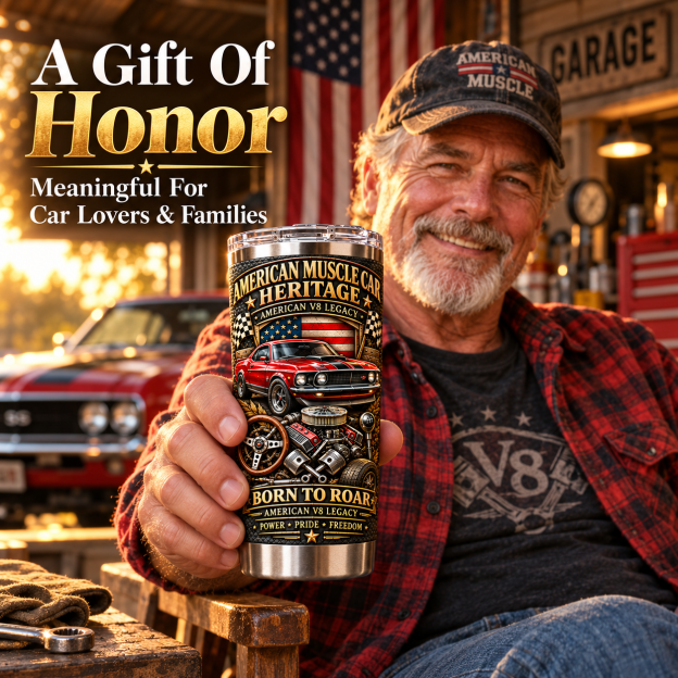 American Muscle Car Heritage “Born to Roar” V8 Insulated Travel Tumbler