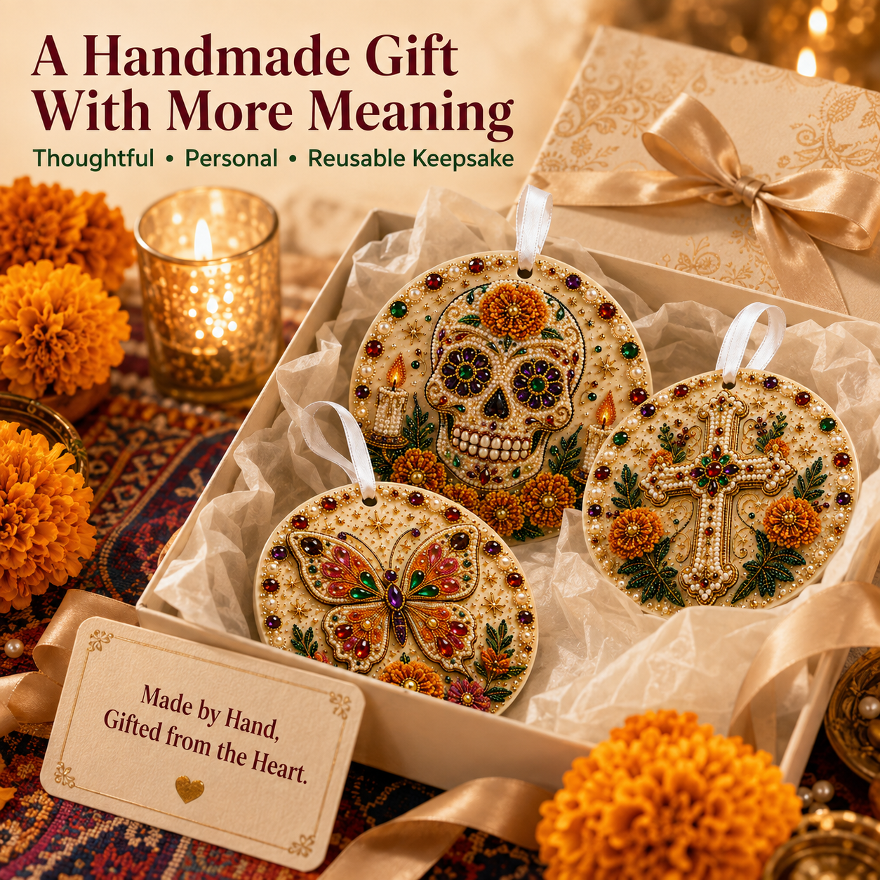 🌼💀 DIY Pearl & Gem Day of the Dead Ornament Collection