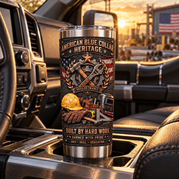 American Blue Collar Heritage “Built by Hard Work” Insulated Travel Tumbler