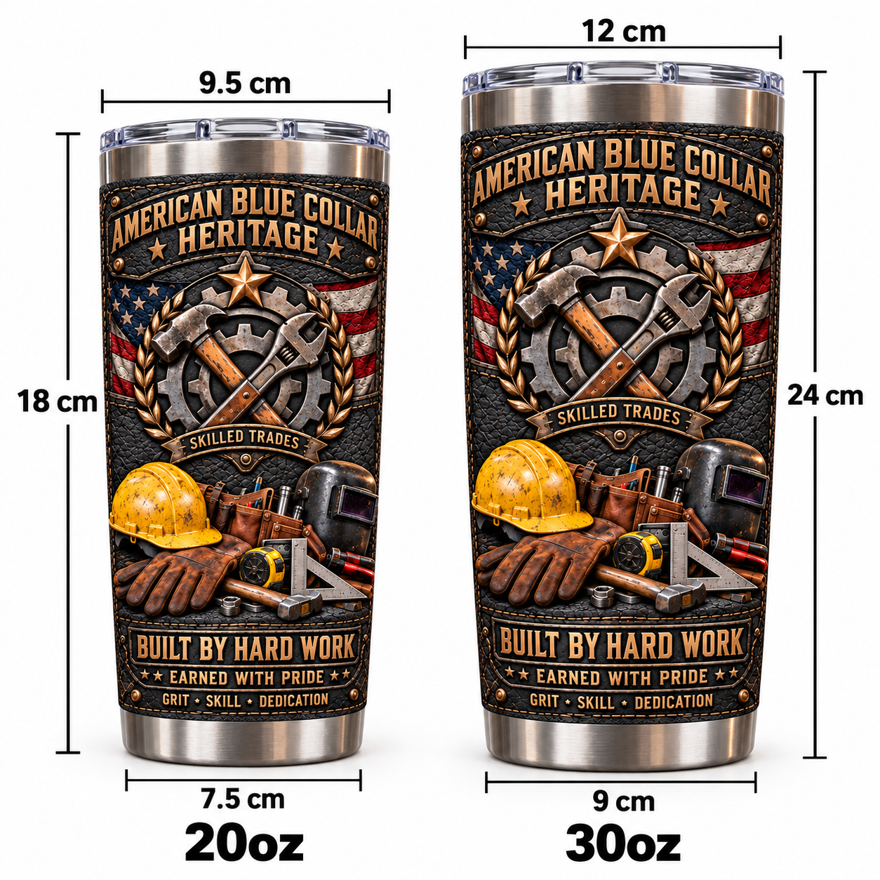 American Blue Collar Heritage “Built by Hard Work” Insulated Travel Tumbler