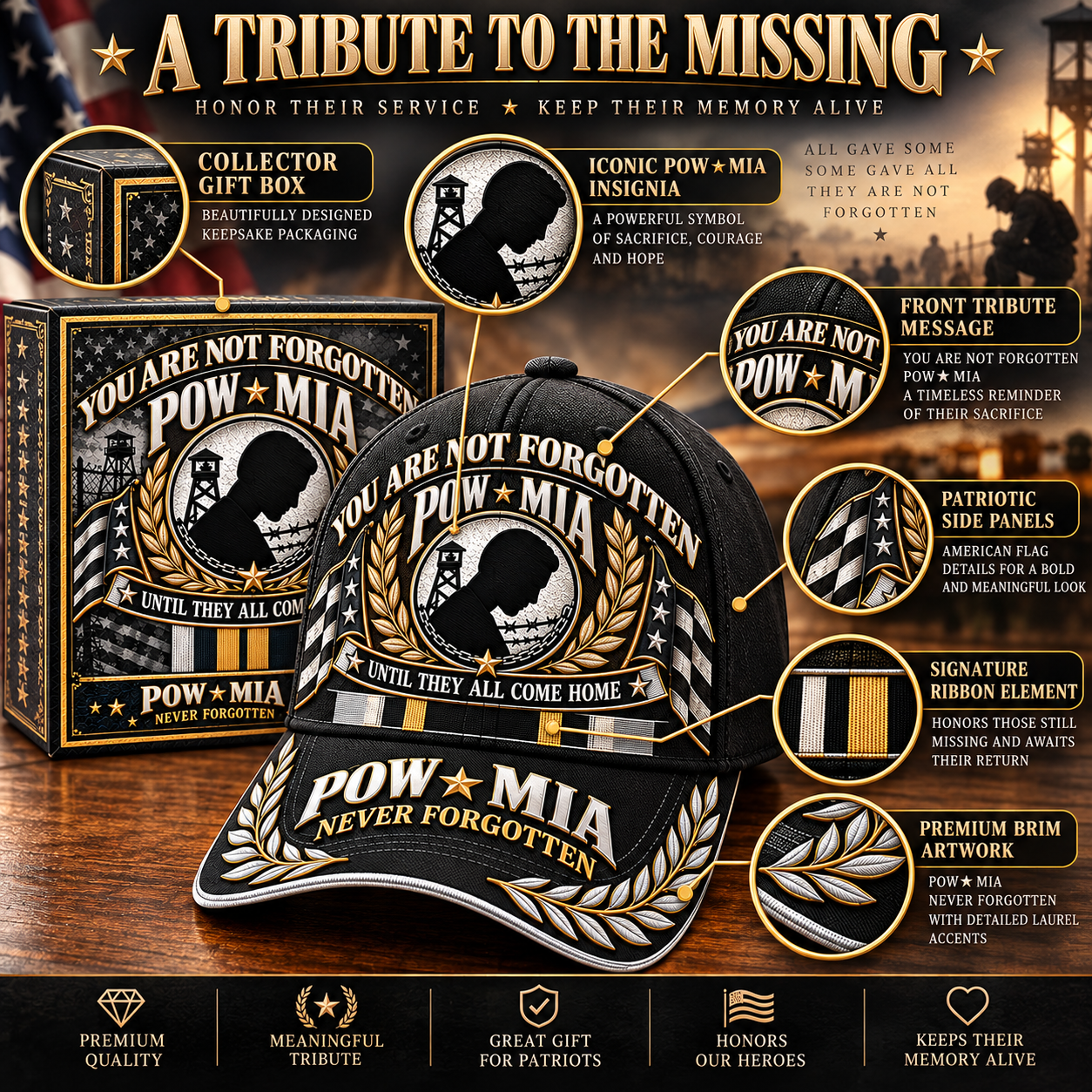 🎖️ POW / MIA Memorial Commemorative Cap — You Are Not Forgotten