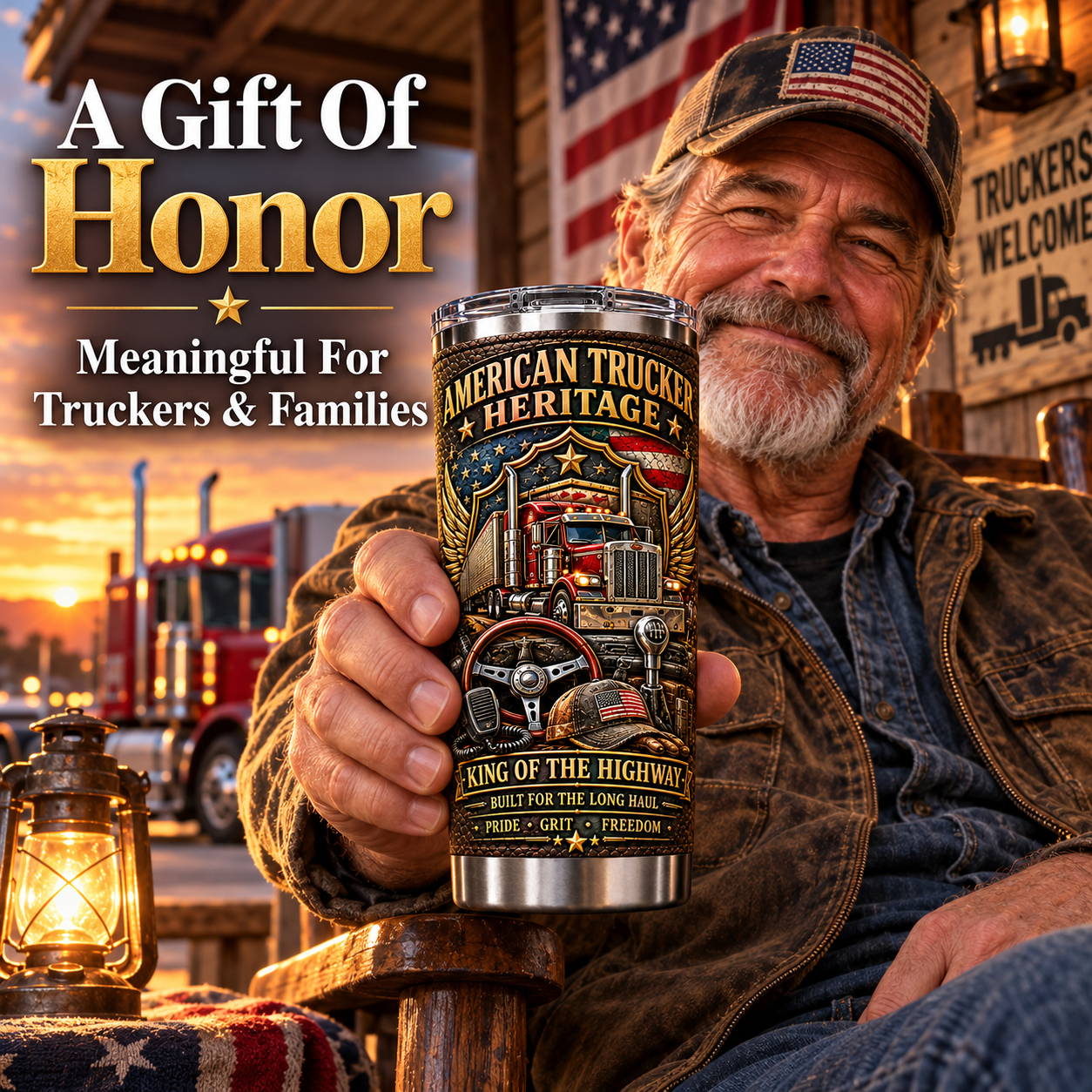 American Trucker Heritage “King of the Highway” Insulated Travel Tumbler