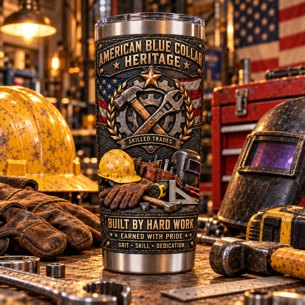American Blue Collar Heritage “Built by Hard Work” Insulated Travel Tumbler