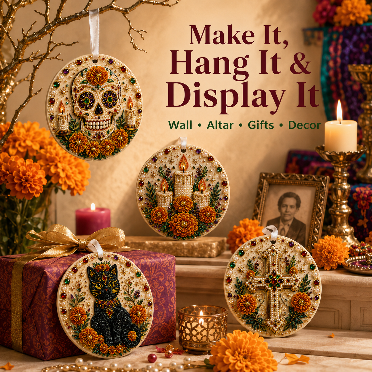 🌼💀 DIY Pearl & Gem Day of the Dead Ornament Collection