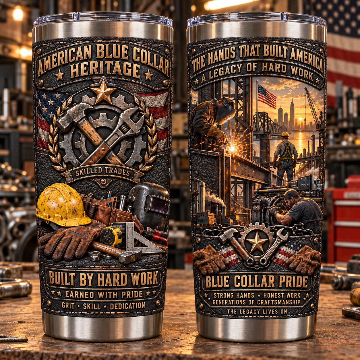 American Blue Collar Heritage “Built by Hard Work” Insulated Travel Tumbler