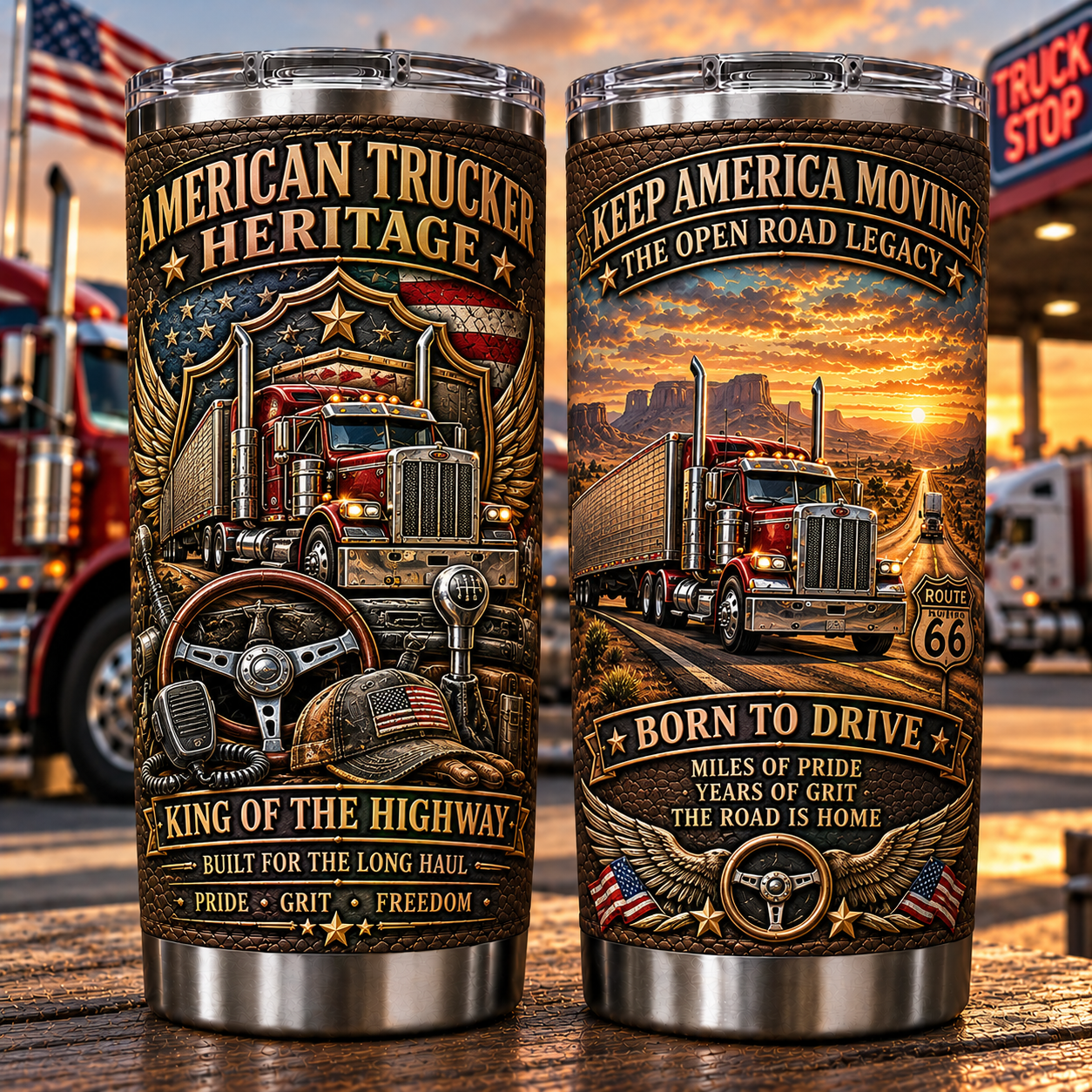 American Trucker Heritage “King of the Highway” Insulated Travel Tumbler