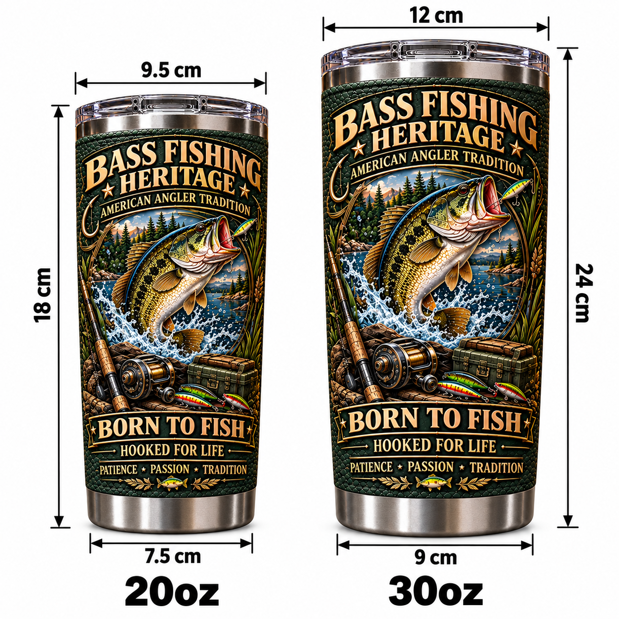 Bass Fishing Heritage “Born to Fish” Insulated Travel Tumbler