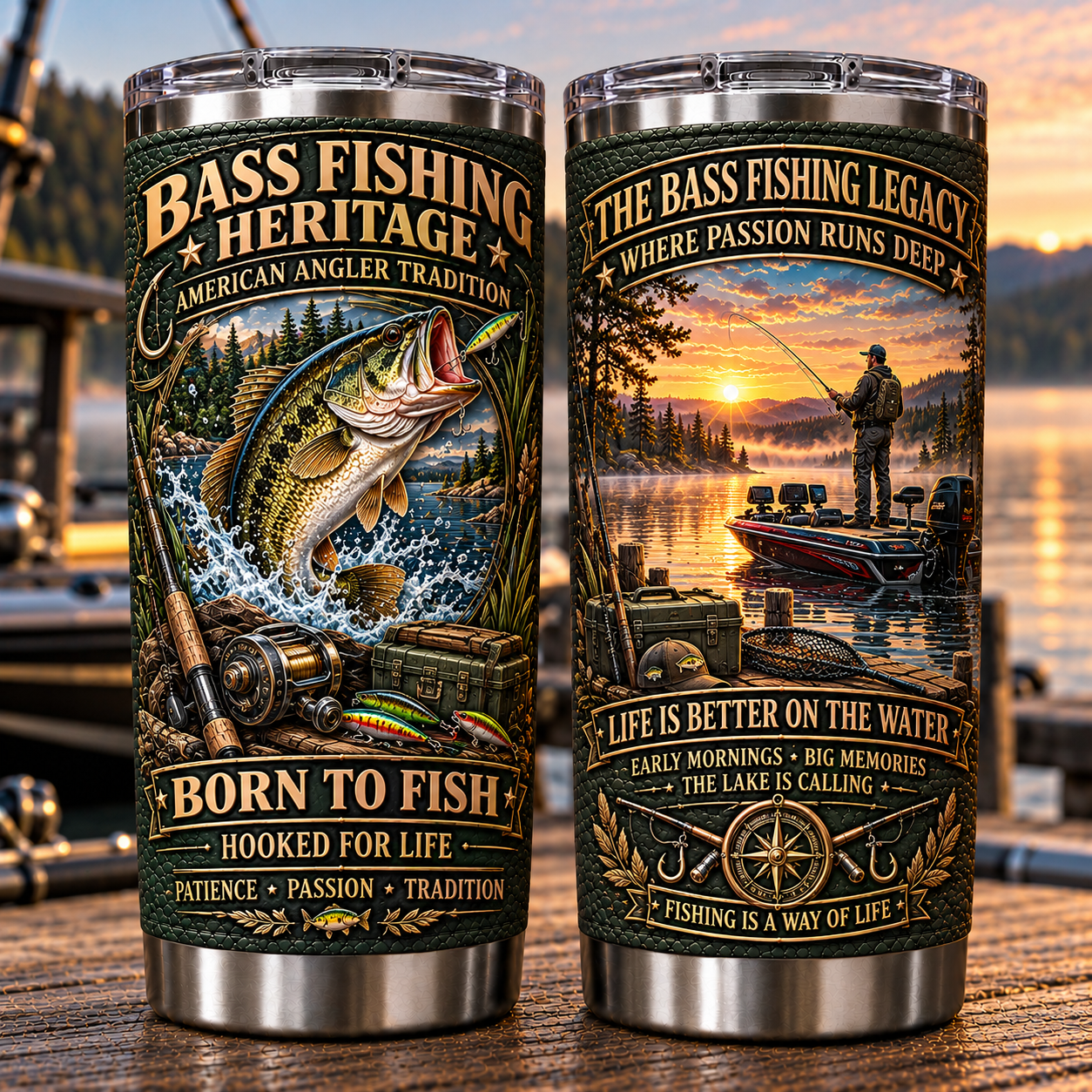 Bass Fishing Heritage “Born to Fish” Insulated Travel Tumbler