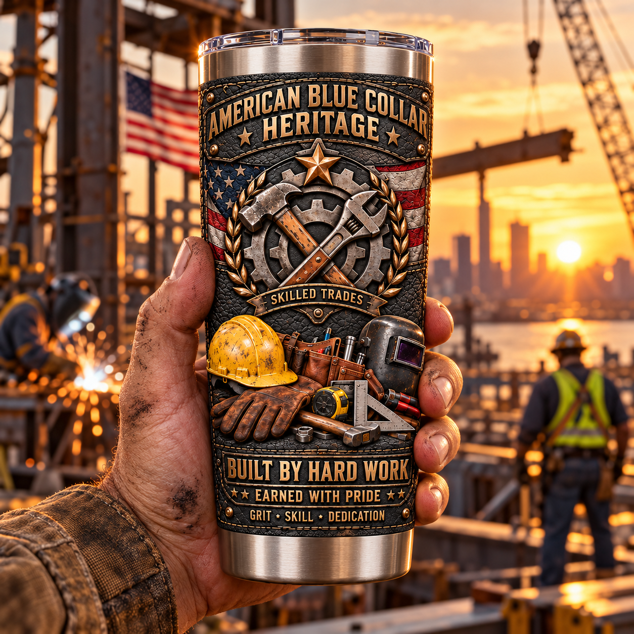 American Blue Collar Heritage “Built by Hard Work” Insulated Travel Tumbler